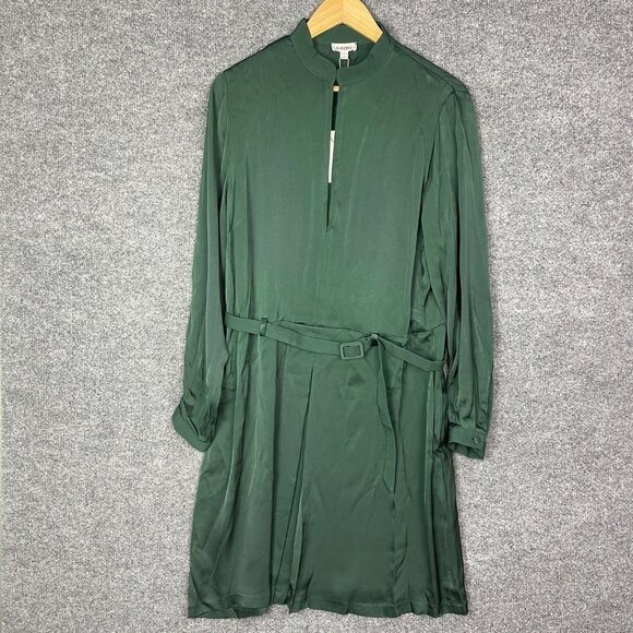 NEW $460 TOTÊME Murau Belted Dress‎ Emerald Green Sz Large Ling Sleeve Classic - Picture 1 of 10
